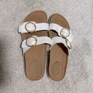 Aerie Slides White and Gold Buckles
